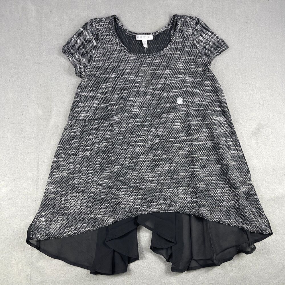 Aeropostale Top XS Short Sleeve Sheer Tunic Blouse Gray Layer Boho